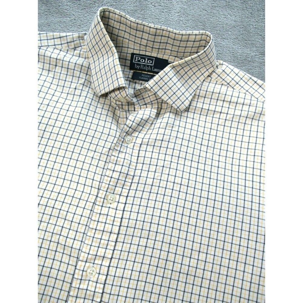Ralph Lauren Regent Shirt Men's Sz 17.5 34/35 Classic Fit Plaid Yellow Long Slv
